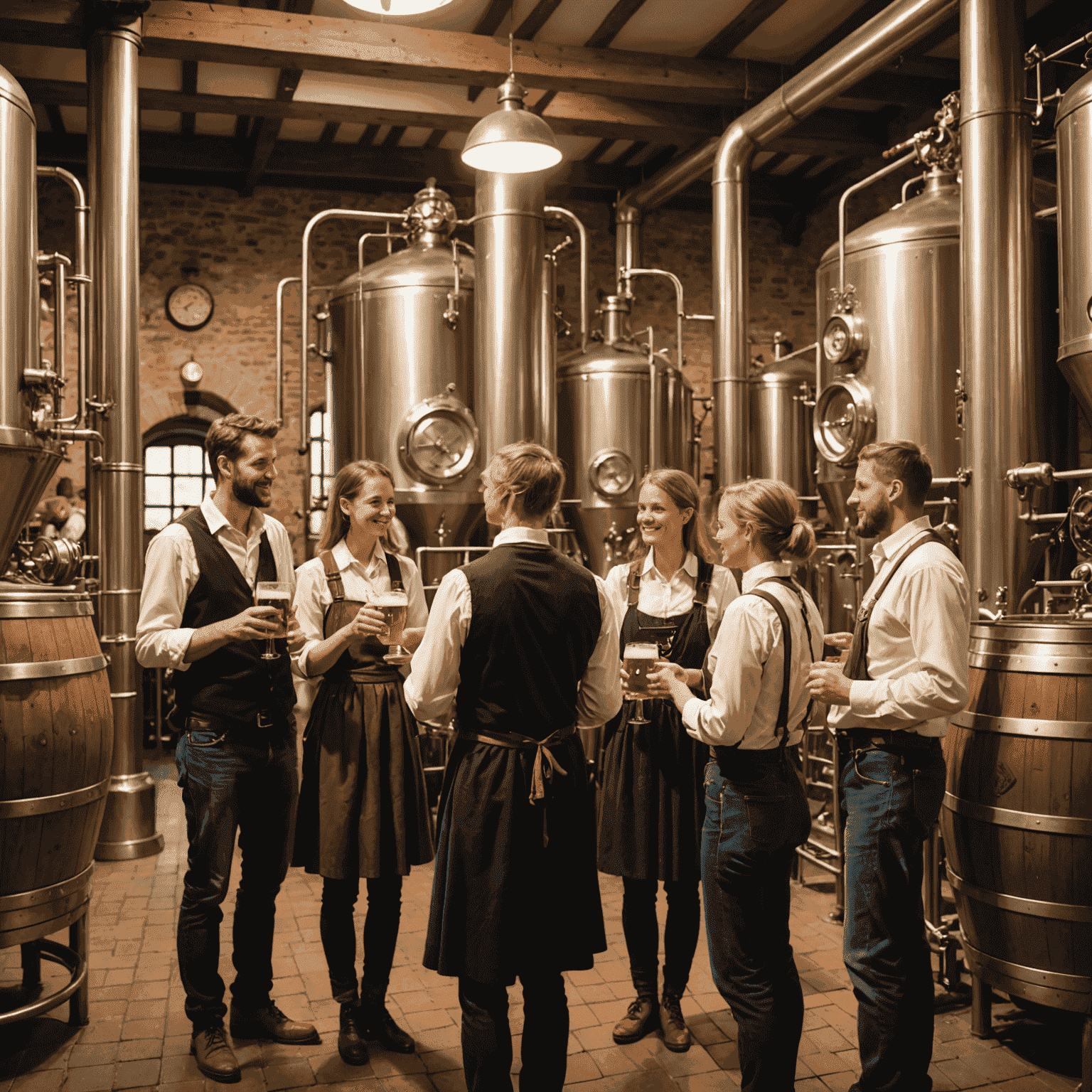 Traditionelles deutsches Brauerei-Erlebnis. Besucher lernen den Brauprozess kennen und probieren verschiedene Biersorten in einer historischen Brauerei.